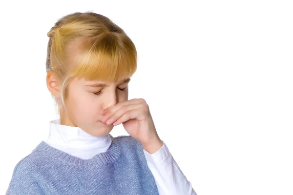 The little girl wipes her nose. — Stock Photo, Image