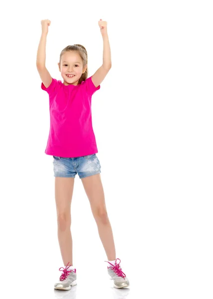 Dziewczynka trzyma kciuk w górze — Zdjęcie stockowe