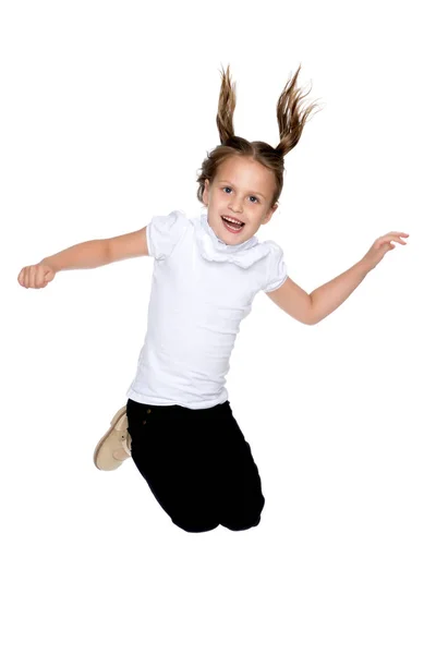 Little girl is jumping. — Stock Photo, Image