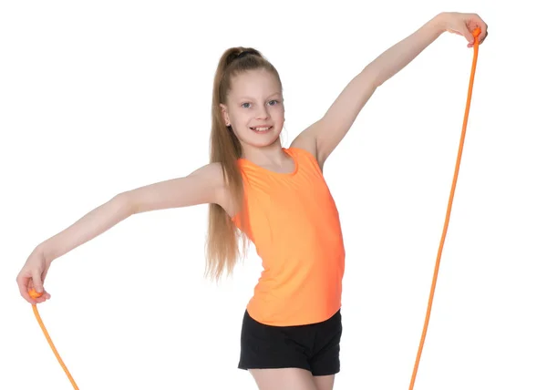 Dziewczynka gimnastyczka zbliżenie. — Zdjęcie stockowe