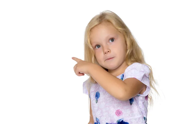 Menina aponta com um dedo — Fotografia de Stock