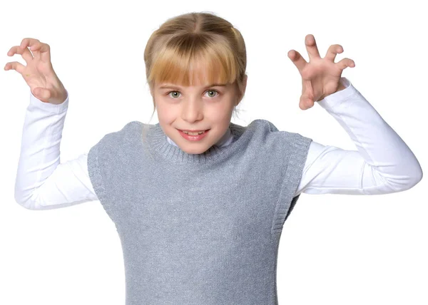 Niña está mostrando un dedo — Foto de Stock