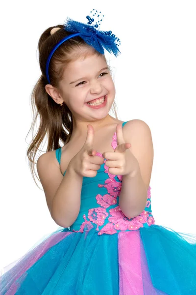 Little girl points with a finger — Stock Photo, Image