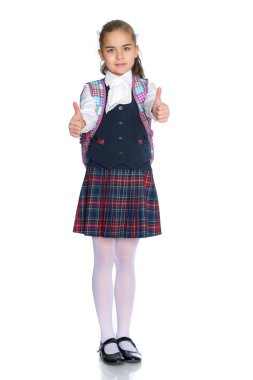 Küçük kız başparmağını kaldırıyor