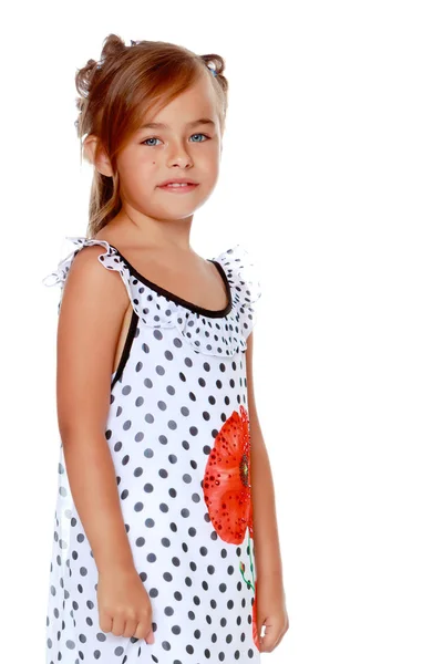 Модна маленька дівчинка в сукні — стокове фото