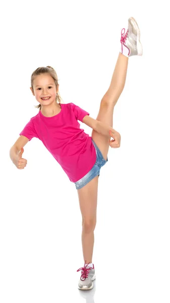 Niña sosteniendo su pulgar hacia arriba — Foto de Stock