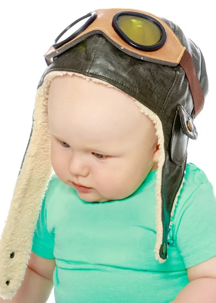 Cute little boy in helmet pilot. — Stock Photo, Image