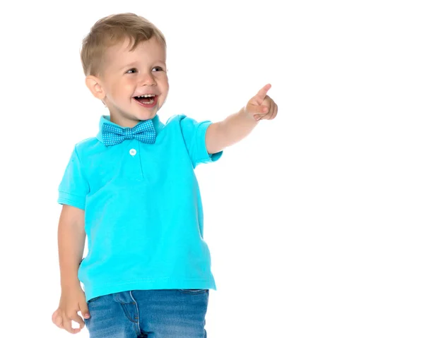 Little boy is showing a finger — Stock Photo, Image