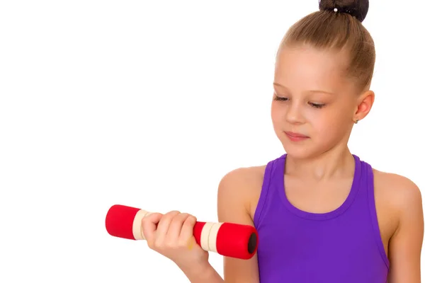 Menina fazendo exercícios com halteres. — Fotografia de Stock