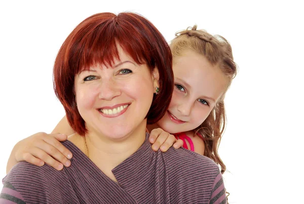 Retrato de mãe e filha pequena 7 anos — Fotografia de Stock