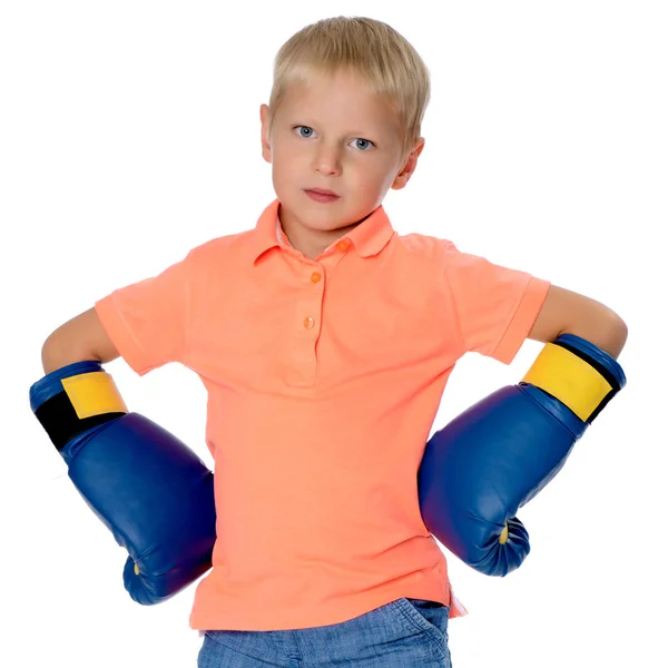 Kleine jongen in bokshandschoenen. — Stockfoto