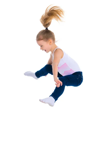 Гімнастка дівчинка, стрибки . — стокове фото