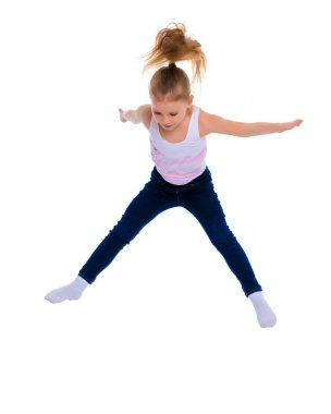 Kız jimnastikçi atlama.