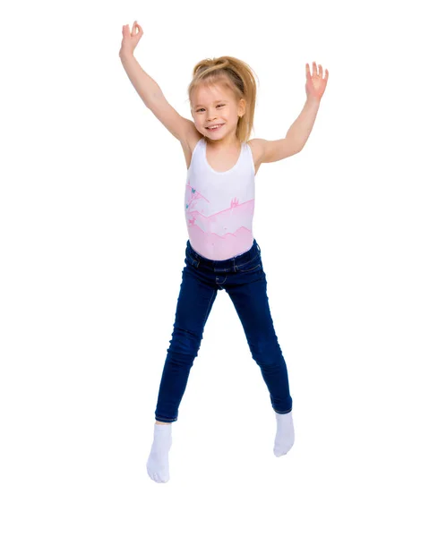 Гімнастка дівчинка, стрибки . — стокове фото