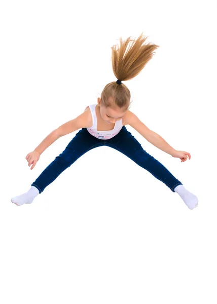 Girl gymnast jumping. — Stock Photo, Image