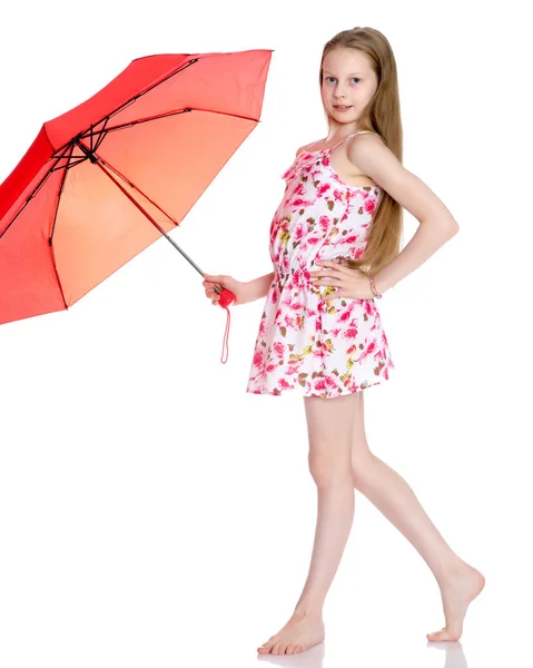 Little girl with umbrella. — Stock Photo, Image