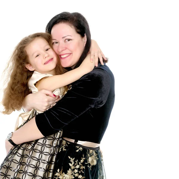 Mother and little daughter gently embrace — Stock Photo, Image
