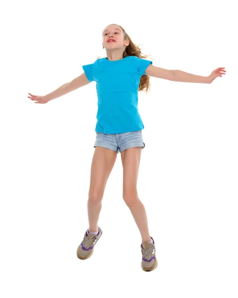 Girl gymnast jumping. — Stock Photo, Image