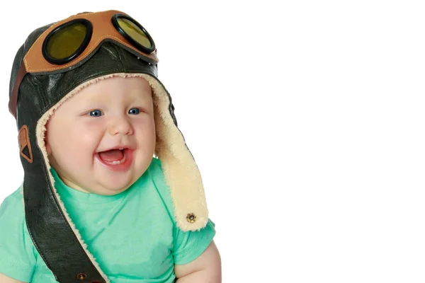 Cute little boy in helmet pilot. — Stock Photo, Image