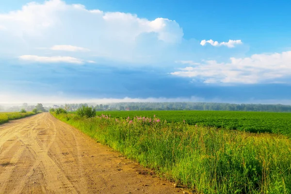 Die Dorfstraße an einem sonnigen Sommertag. — Stockfoto