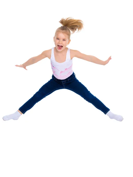 Chica gimnasta saltando . —  Fotos de Stock