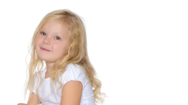 Portrait of a little girl close-up.Isolated on white background. — Stock Photo, Image