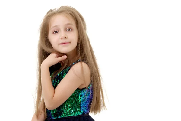 Little girl is sitting on the floor. — Stock Photo, Image