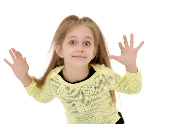 Niña gesticulando.Aislado sobre fondo blanco . —  Fotos de Stock