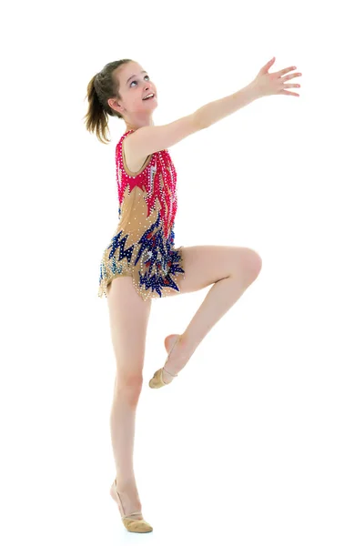 Bambina ginnasta in costume da bagno sportivo. — Foto Stock
