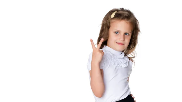 Маленька дівчинка тримає великий палець вгору — стокове фото