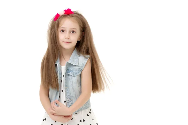 A cheerful little girl is dancing. — Stock Photo, Image