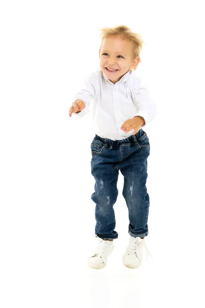 Little boy jumping.The concept of a happy childhood — Stock Photo, Image