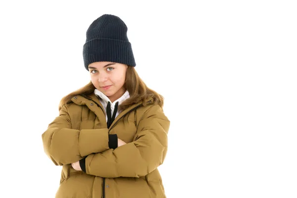 Menina bonita em um casaco na moda. — Fotografia de Stock