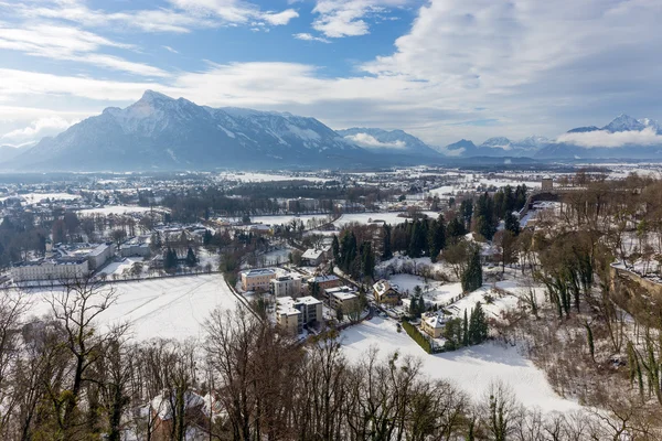 Kilátás nyílik az Untersberg-télen, Salzburg, Ausztria. Stock Kép