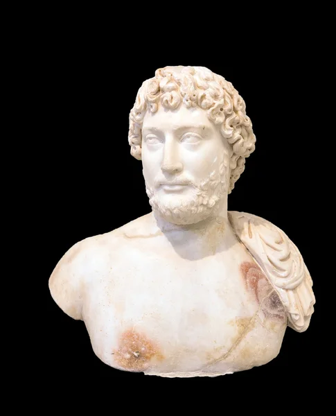 Busto del retrato de mármol del emperador Adriano, encontrado en el templo del Olympieion, Atenas (130 AD ). Fotos de stock