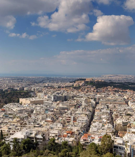Перегляд Афін та Акрополь від пагорб Лікавіт, Греція — стокове фото