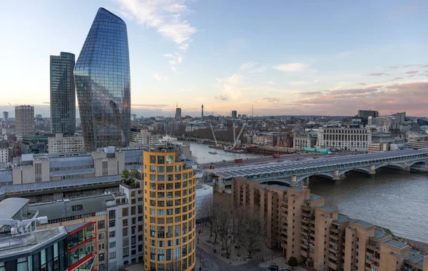 Vista Panoramica Londra Tramonto Fiume Tamigi Blackfriars Ponte Ferroviario Primo — Foto Stock