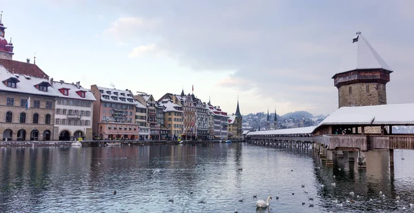 Pont Chapelle Hiver Lucerne Suisse — Photo