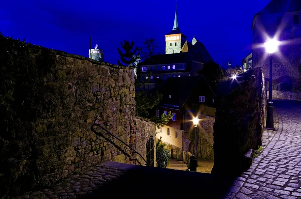 Osvětlené Pevnosti Noci Budyšíně Spolkové Zemi Sasko Německu — Stock fotografie