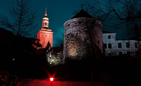 Osvětlené Pevnosti Noci Budyšíně Spolkové Zemi Sasko Německu — Stock fotografie