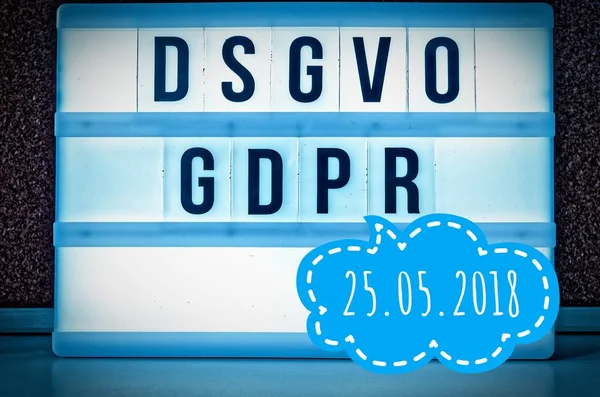 Verlicht Bord Met Het Opschrift Dsgvo Gdpr Datenschutzgrundverordnung Blauw Engelse — Stockfoto