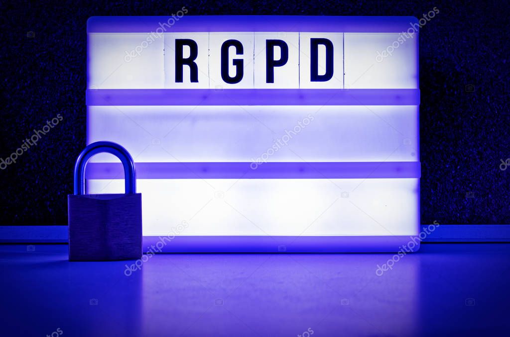 Lighted board with DSGVO (General Data Protection Regulation) in English GDPR (General Data Protection Regulation)