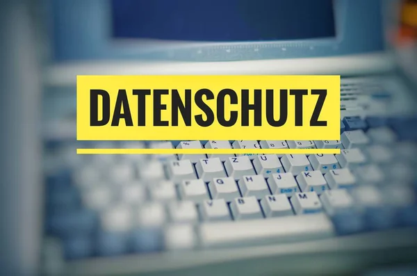 Inscriptie Datenschutz Engelse Gegevensbescherming Met Een Laptop Voor Invoering Van — Stockfoto