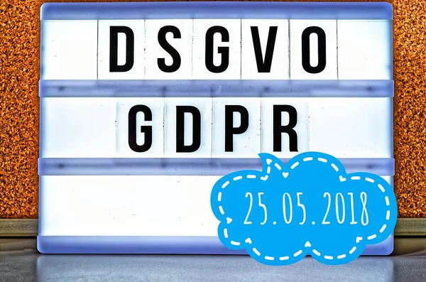 Panel Luminoso Con Inscripción Dsgvo Gdpr Reglamento General Protección Datos — Foto de Stock