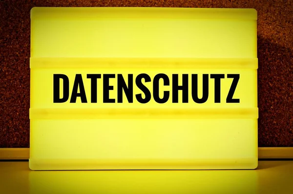 Lichtgevende Paneel Met Inscriptie Duits Datenschutz Voor Een Prikbord Engelse — Stockfoto