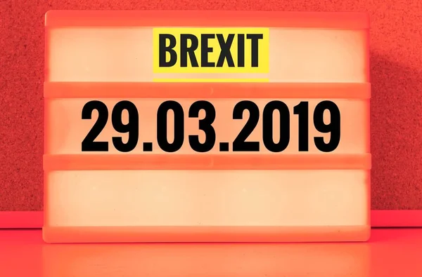 Segno Luminoso Con Iscrizione Inglese Brexit 2019 Tedesco 2019 Che — Foto Stock