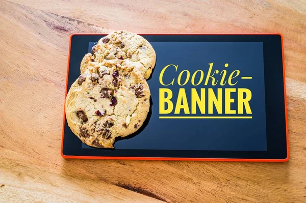 Akzeptieren Cookies Mit Einem Tablet Cookie Banner Für Webseiten Mit — Stockfoto