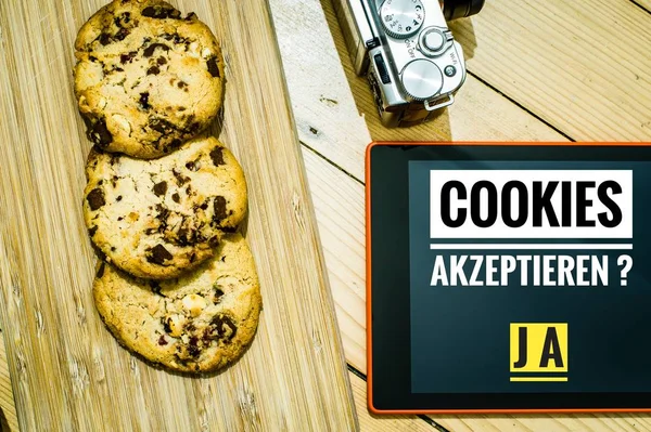 Accept Cookies Tablet Illustrate Cookie Banners Websites Cookies German Cookies — Stock Photo, Image