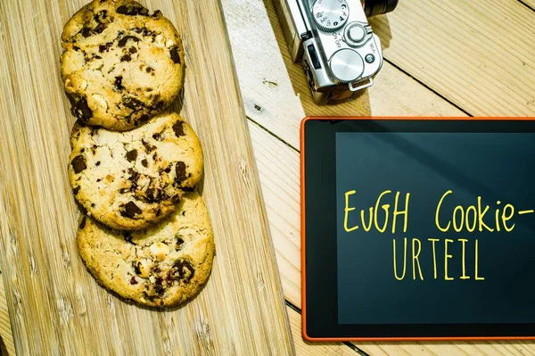 Accept Cookies Tablet Illustrate Cookie Banners Websites Cookies German Eugh — Stock Photo, Image