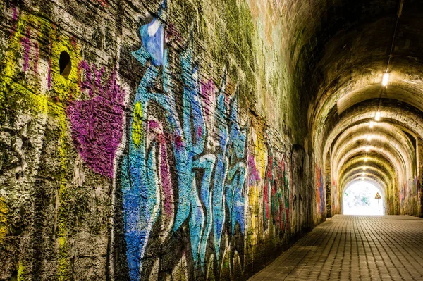 Station Tunnel Luetzelbachtunnel Het Stationsdistrict Saarbruecken Saarbrook Met Graffiti Gefotografeerd — Stockfoto
